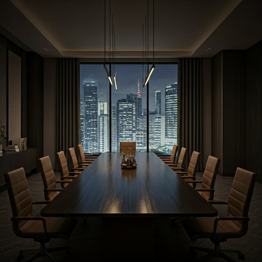 An intimate, high-end boardroom photo for private meetings.